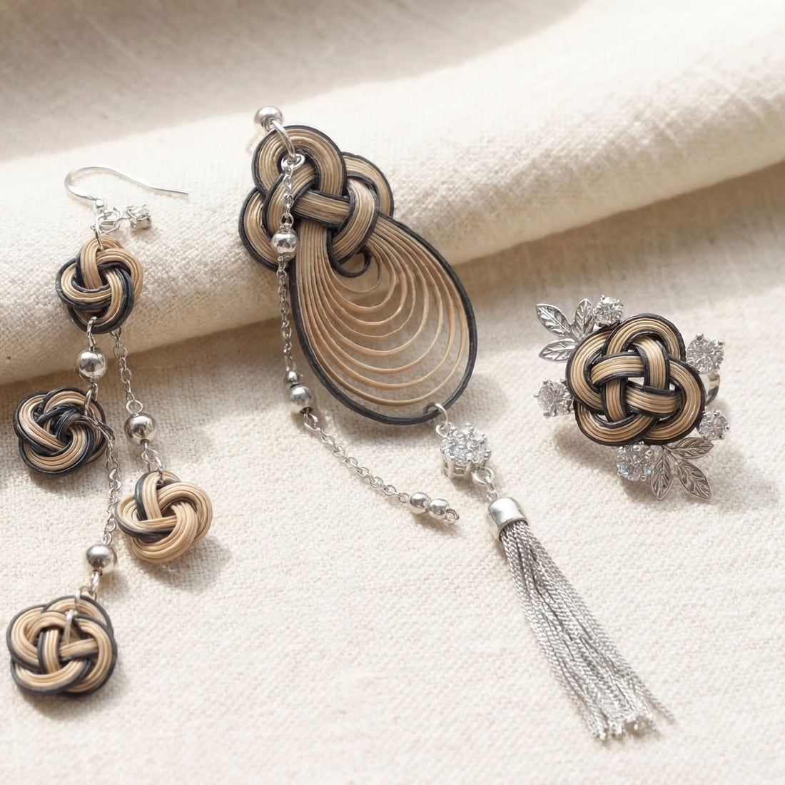 Bamboura bamboo earrings in warm quiet luxury styling