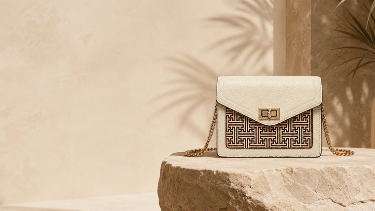 Handwoven bamboo handbag from Bamboura styled for modern occasions