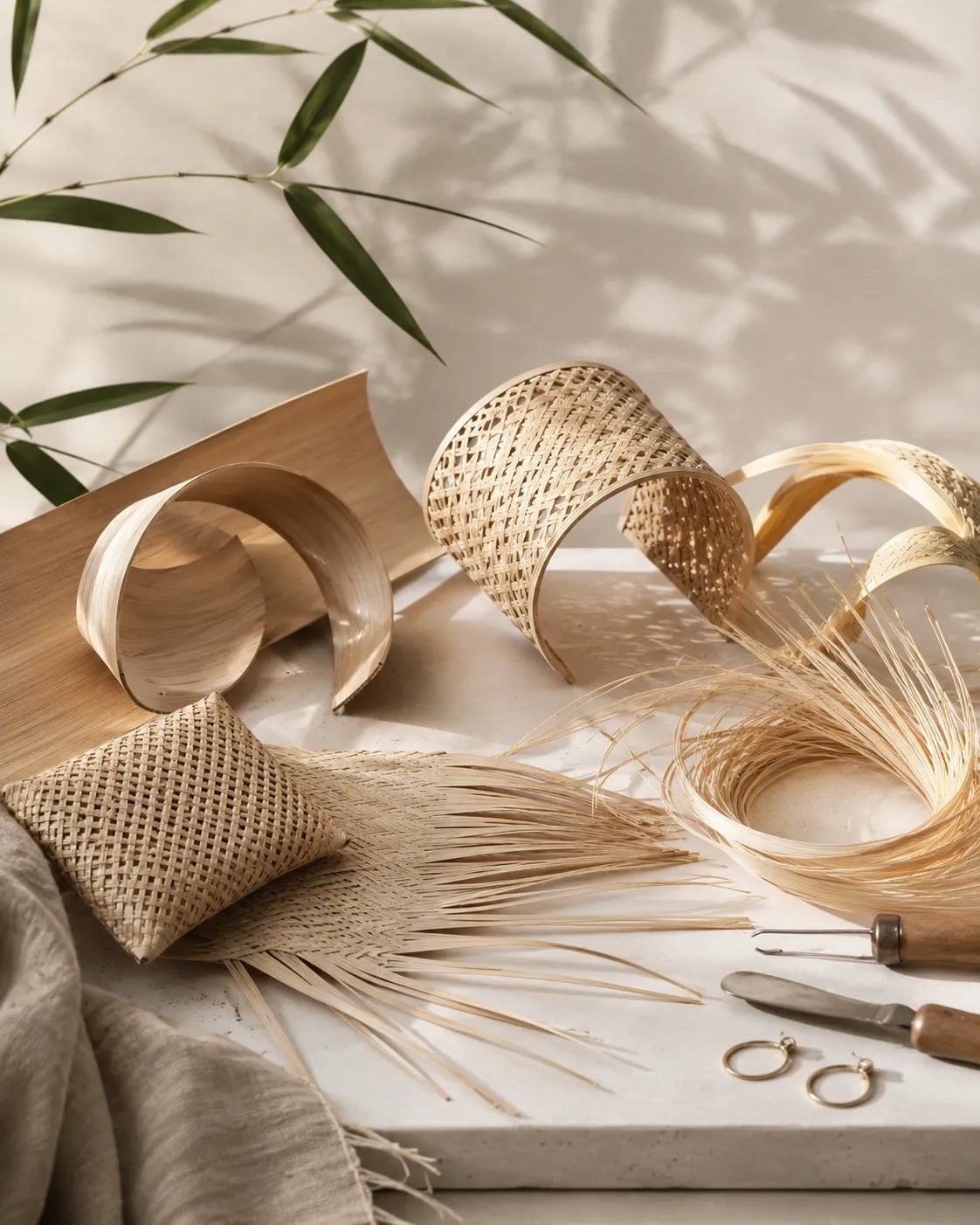 Handwoven bamboo craftsmanship for Bamboura earrings and bags