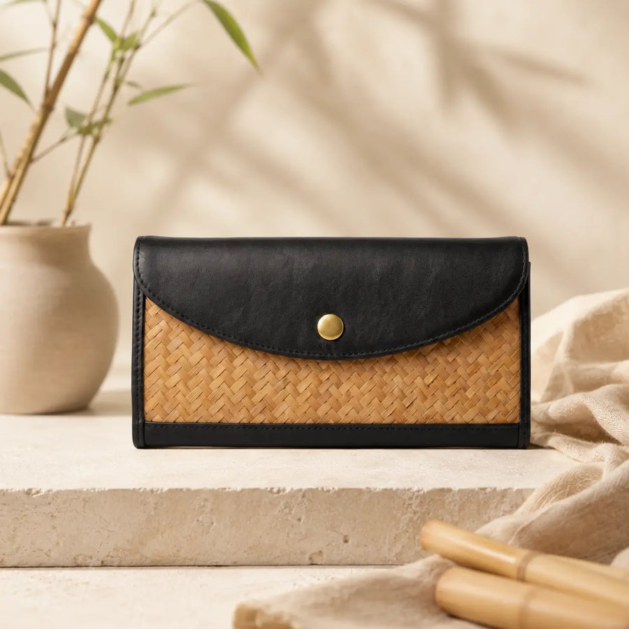 Black Bamboo Weave Wallet