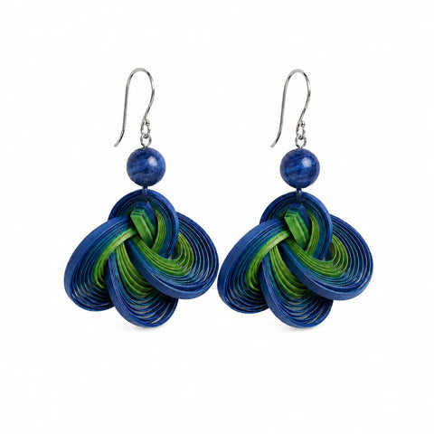 Bamboura Ocean Whispers blue kyanite and handwoven bamboo earrings