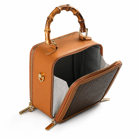 Interior view of Apsley Weave bamboo handbag for everyday essentials