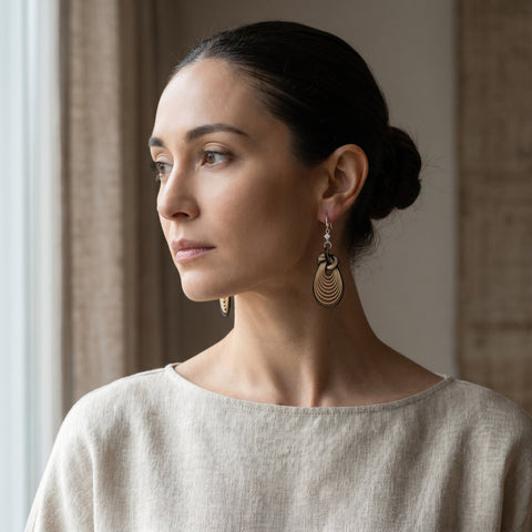 Handwoven bamboo texture on Bamboura Cloud Drop earrings