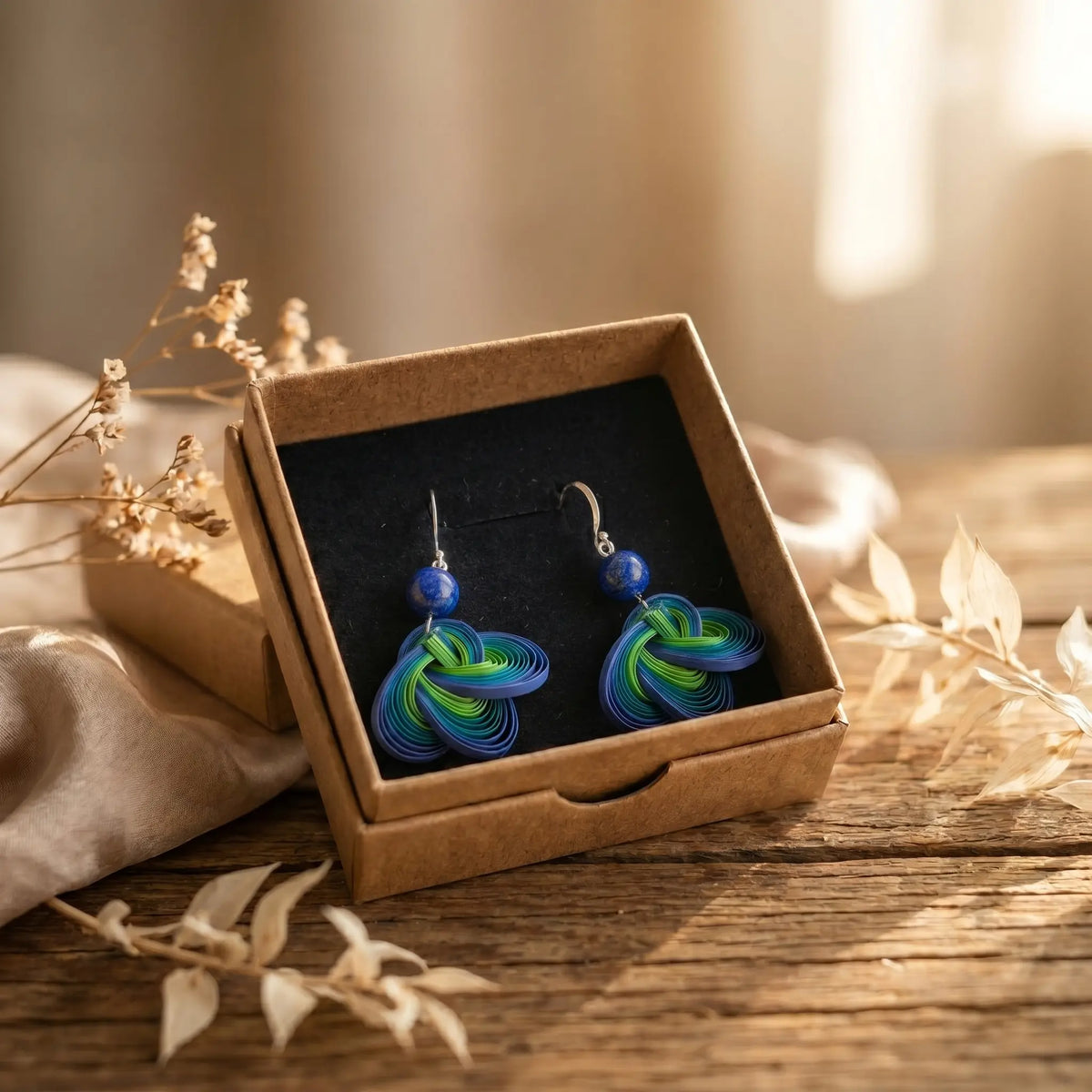 Ocean Whispers blue kyanite and bamboo earrings for quiet evening styling