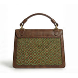 Handwoven bamboo leather handbag Heritage Arc by Bamboura UK structured designer bag with natural woven panel