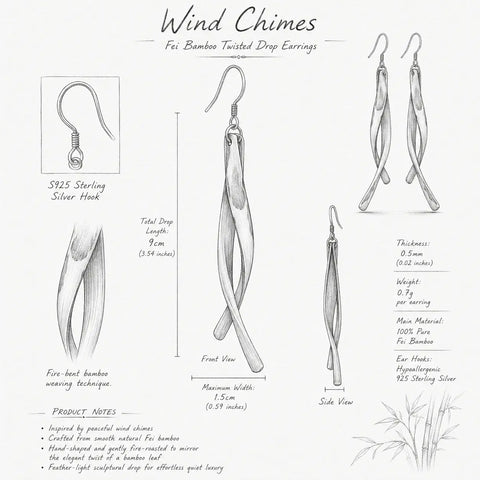 Wind Chimes bamboo drop earrings design sketch by Bamboura
