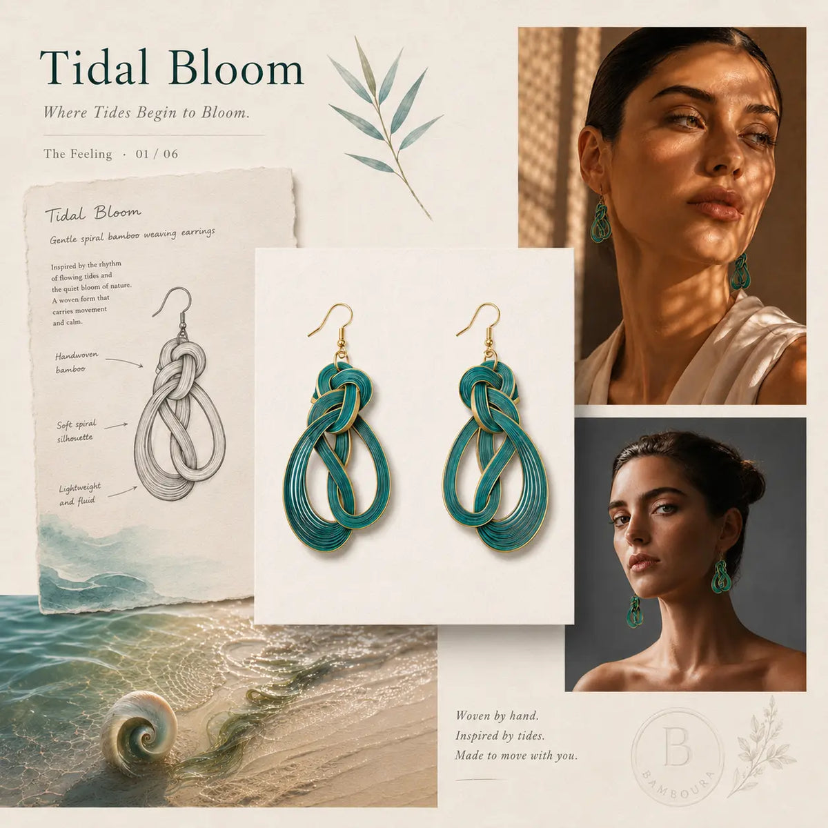 Made-to-order Tidal Bloom handwoven bamboo earrings