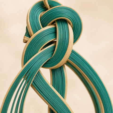 Tidal Bloom teal and natural bamboo earrings detail