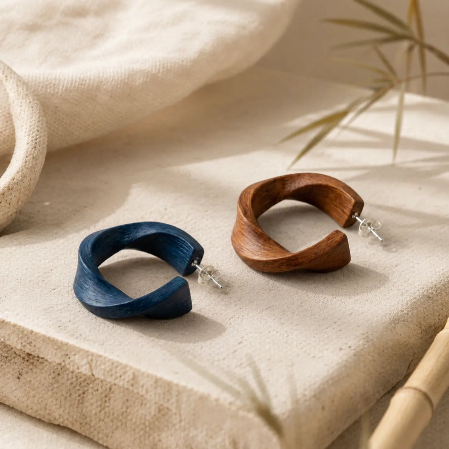 Flame-Toned Bamboo Hoop Earrings