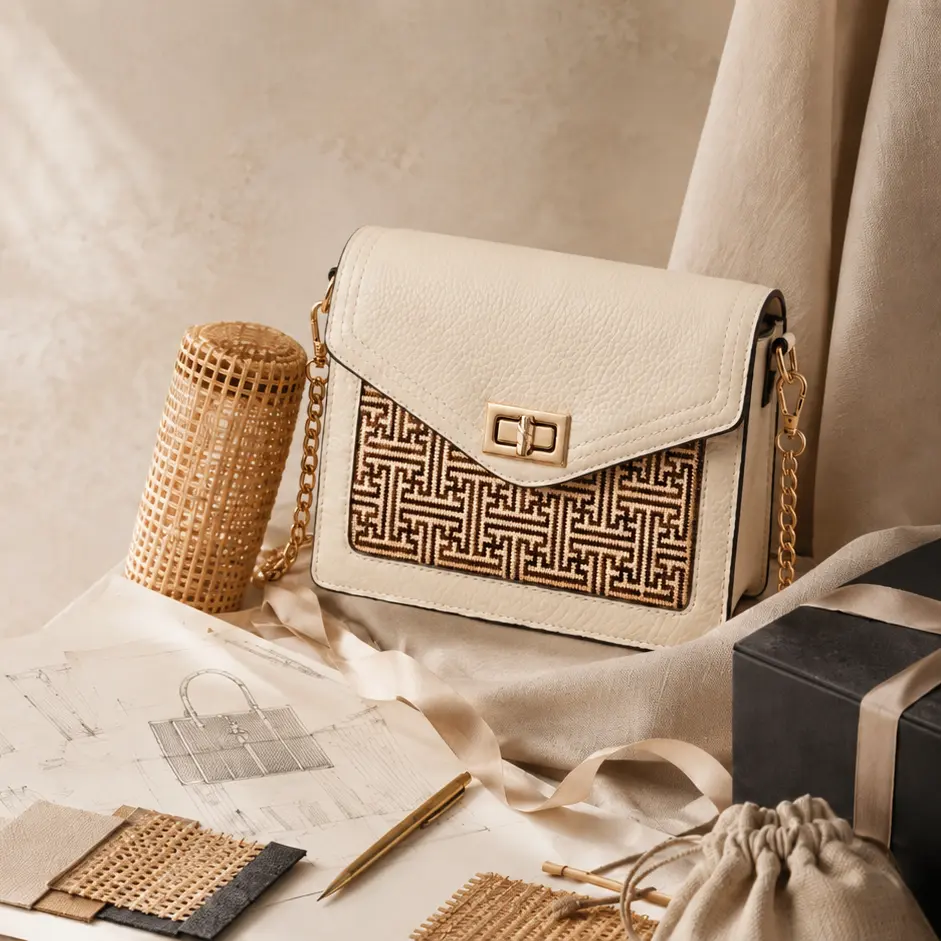 Handwoven bamboo handbag from Bamboura styled for modern occasions