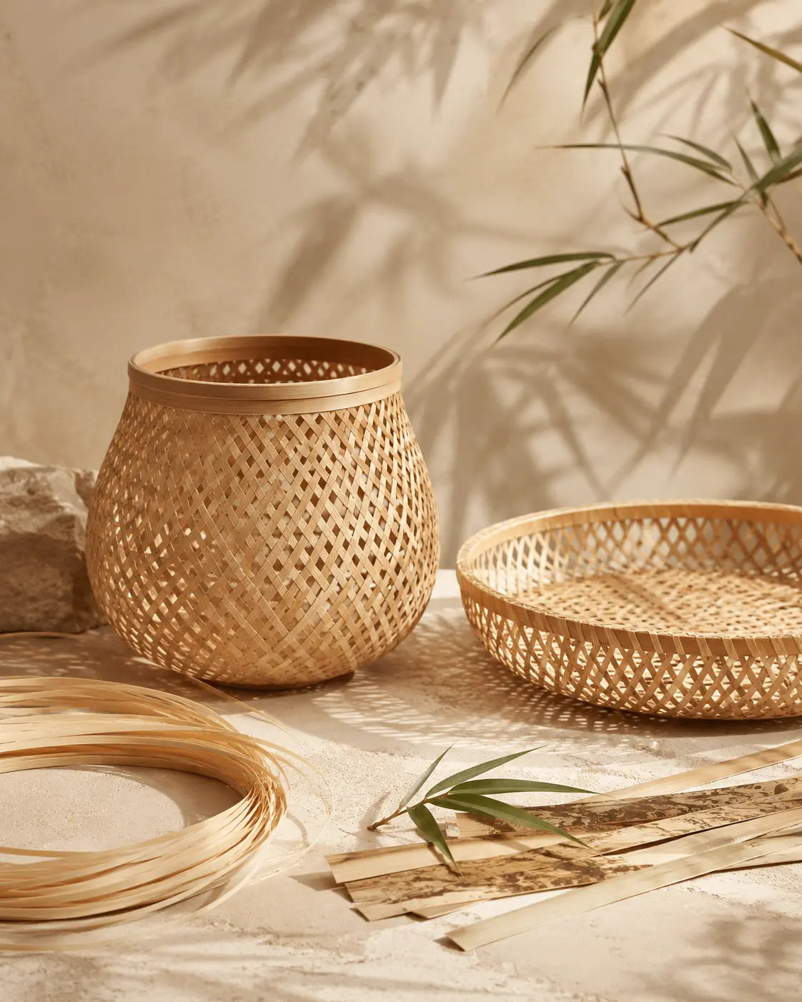 Bamboo weaving, craft detail and natural texture