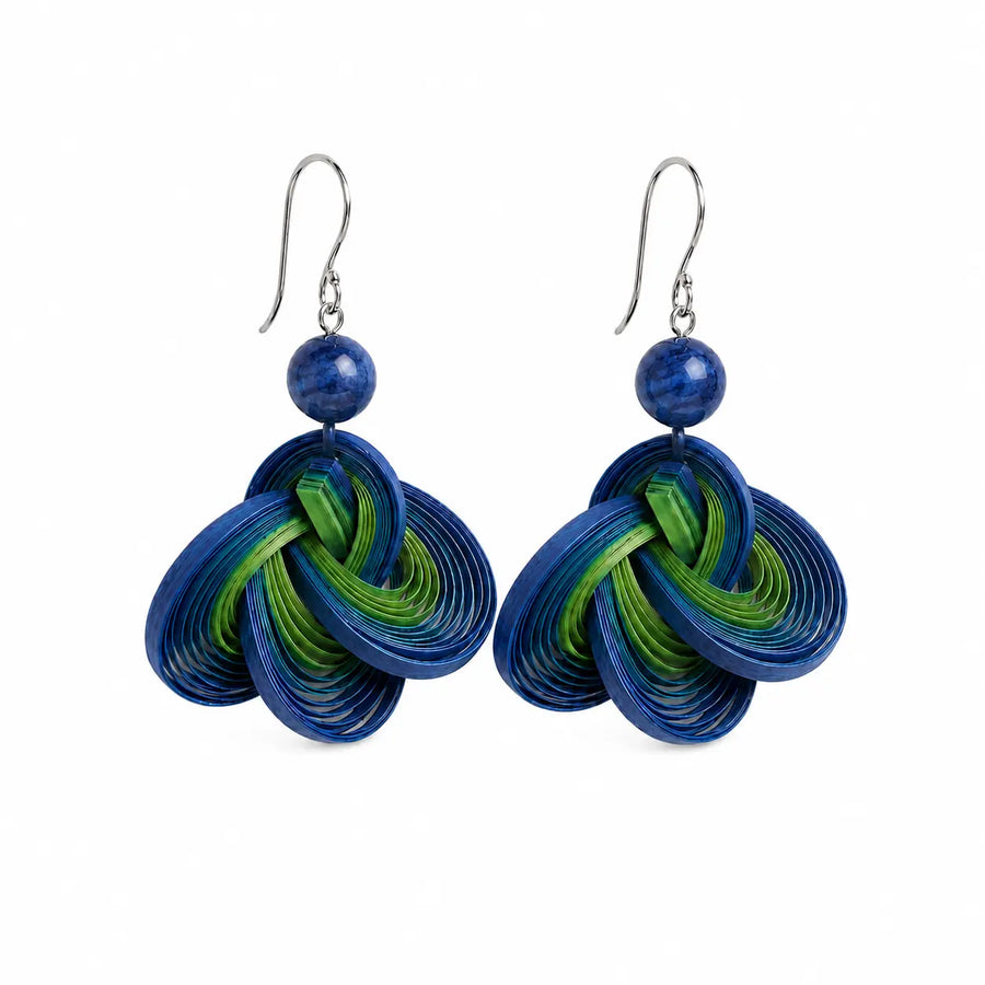 Bamboura Ocean Whispers blue kyanite and handwoven bamboo earrings
