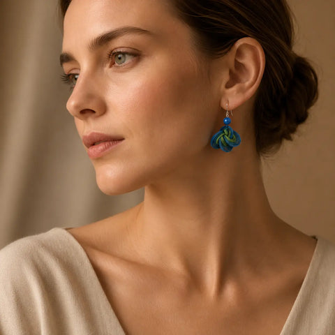 Ocean Whispers bamboo earrings with natural blue kyanite detail
