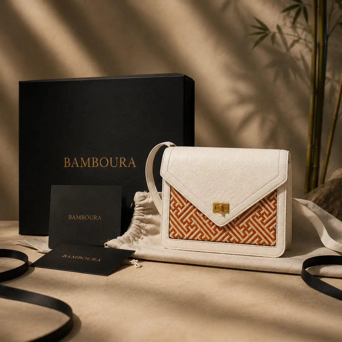 Ivory Atelier luxury bamboo leather handbag presented as a refined gift, showcasing premium packaging, handcrafted details, and timeless artisan design.